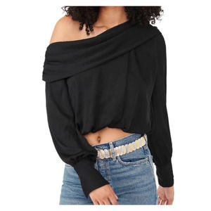 Free People Jenna Women's Black Off The Shoulder Cropped Blouse Size Small